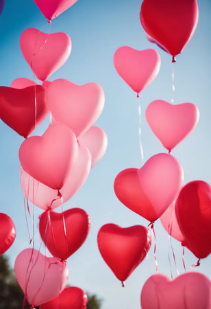 A bunch of  heart-shaped balloonsの素材