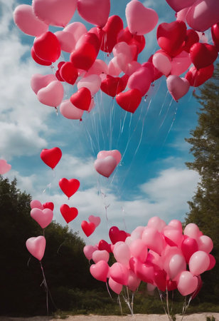 A bunch of  heart-shaped balloonsの素材