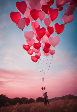 A bunch of  heart-shaped balloonsの素材