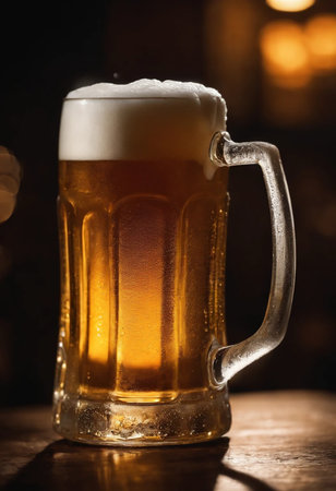 glass of beer on a wooden tableの素材