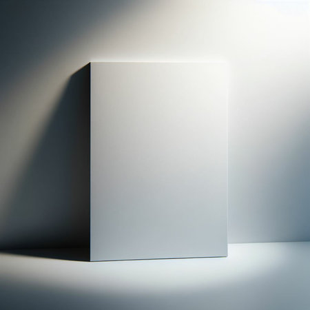 Blank white box on a light background. 3d rendering.の素材