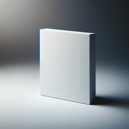 Blank white box on a gray background. 3d rendering.の素材