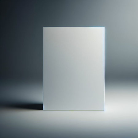 Blank white box on a gray background. 3d rendering.の素材