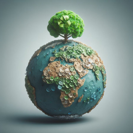 Green tree growing on the globe. Ecology concept. 3D Renderingの素材