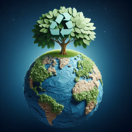 Ecology concept with planet earth and tree as symbol of environment protectionの素材