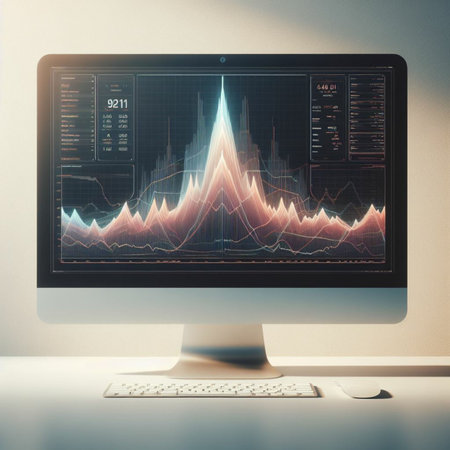 Modern computer display with abstract financial chart. Investment and trading concept. 3D Renderingの素材