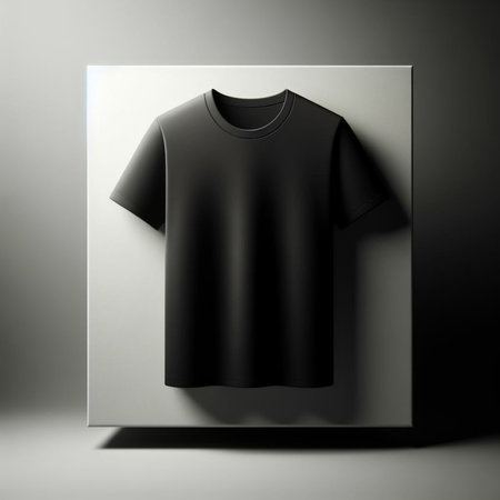 Black t-shirt hanging on a white wall. 3d renderingの素材