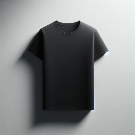 Blank black t-shirt mockup on grey background. 3d renderingの素材