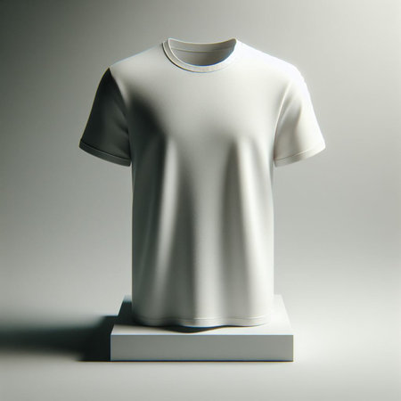 White t-shirt on a grey background. 3d rendering.の素材