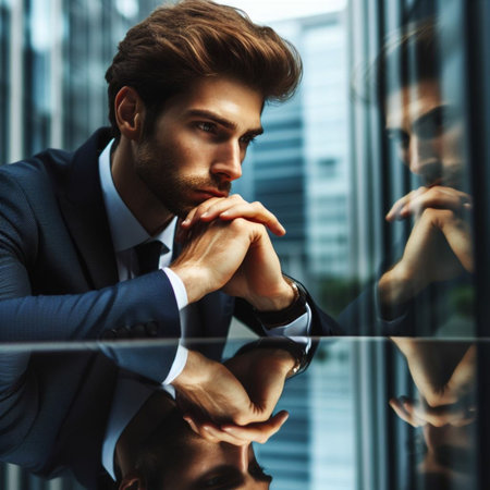Focused person on computer in officeの素材