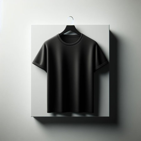 Black t-shirt hanging on a hanger. 3d renderingの素材