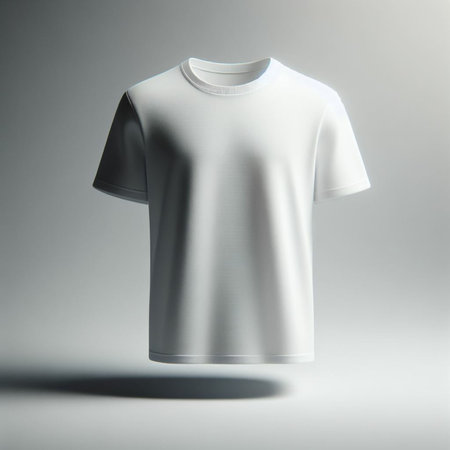 Blank white t-shirt on grey background. Mock up, 3D Renderingの素材