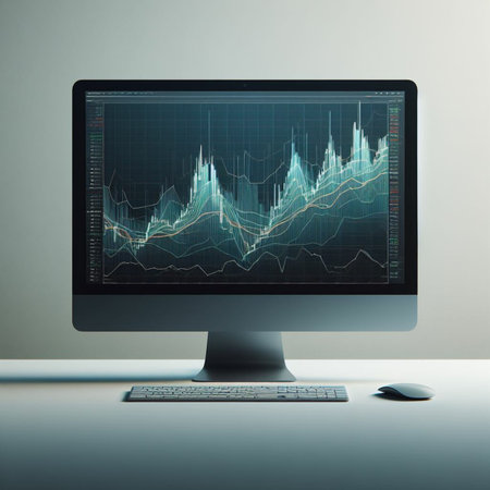 Computer monitor with stock market chart on screen. 3D Renderingの素材