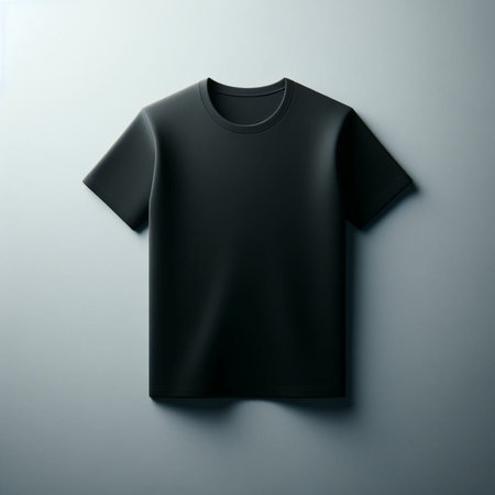 Black t-shirt isolated on grey background. 3d render.の素材