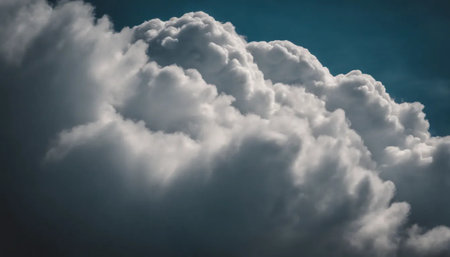 Dramatic cloudscape with dark blue sky and white fluffy cloudsの素材