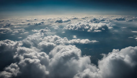 Aerial view of cloudscape with blue sky and white clouds.の素材
