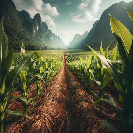 Corn field in the morning,Vietnam,Vietnamの素材