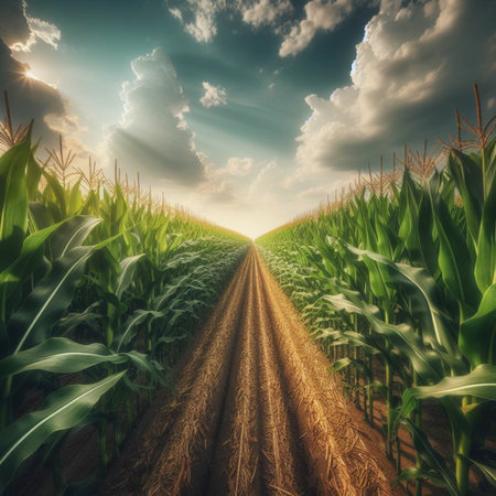 corn field at sunset, 3d render of corn field at sunsetの素材