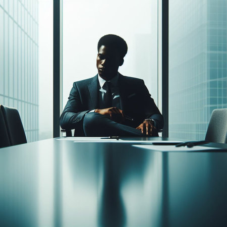 African american businessman sitting at the table in office. Business conceptの素材