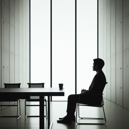 Businessman Sitting in Office Waiting For a Meeting. Business concept.の素材