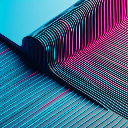 3d rendering. Abstract geometric background with blue and pink stripes.の素材