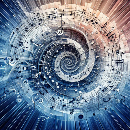 Abstract blue background with music notes. Music concept. 3D Renderingの素材