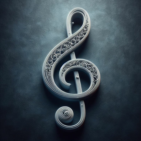 Treble clef on black leather background. 3d illustration.の素材