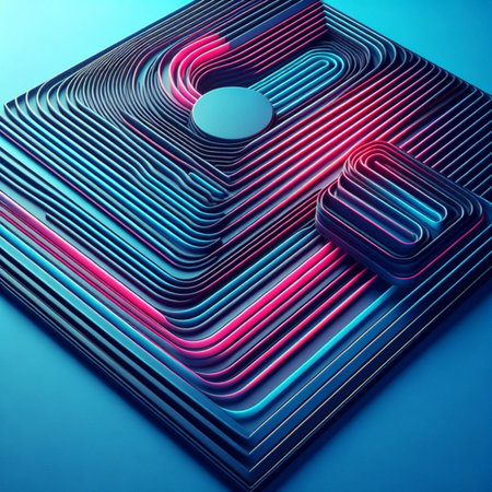 Abstract blue background with a lot of geometric elements. 3d renderの素材