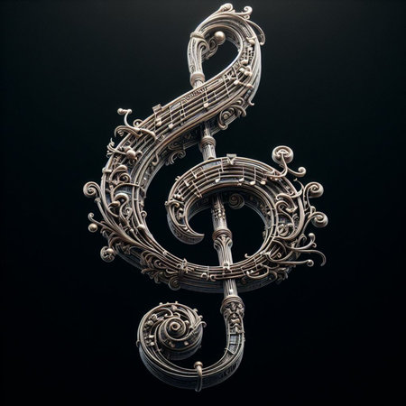 Treble clef isolated on black background. 3d illustration.の素材