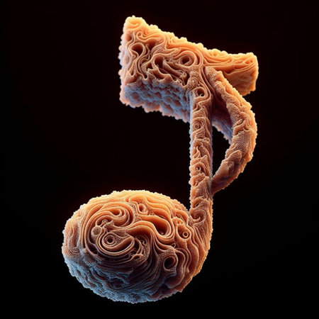 Music note. 3D render of musical notes isolated on black backgroundの素材