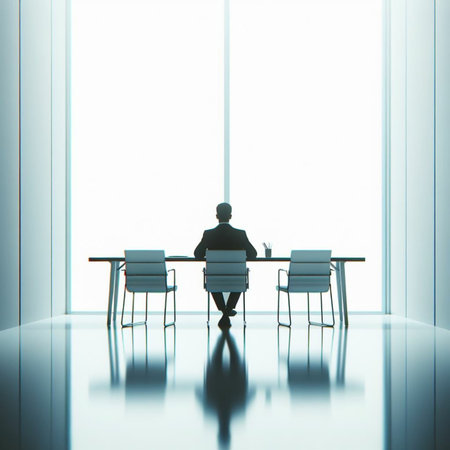 Businessman in a meeting room with a large window. 3d renderingの素材