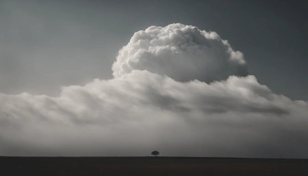Cloudscape, single tree in the middle of a field, dramatic skyの素材