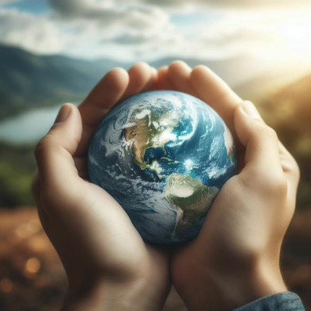 Hands holding Earth globe. Elements of this image furnished by NASAの素材