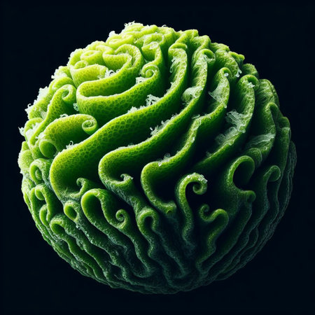 3D illustration of a green leaf in the shape of a brainの素材