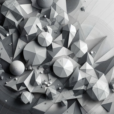 Abstract 3d rendering of chaotic polygonal shapes. Futuristic background design.の素材