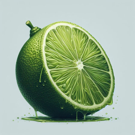 Sliced lime on a light blue background. 3d renderingの素材
