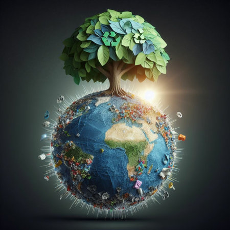 Ecology concept with planet earth and tree. Elements of this image are furnished by NASAの素材