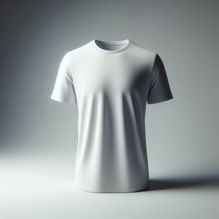 Blank white t-shirt mockup on gray background. 3d renderingの素材