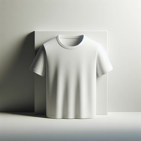 White t-shirt on a gray background. 3d rendering.の素材