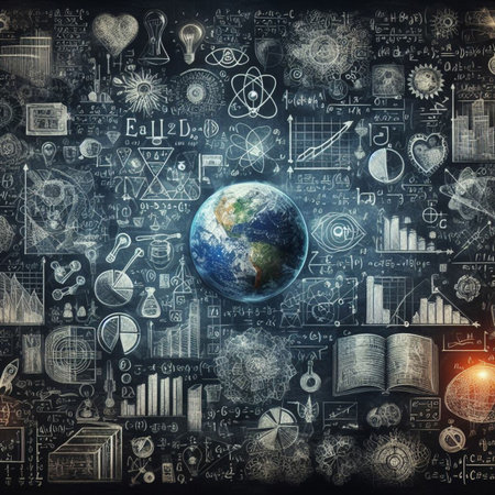 Earth planet and business doodles on black background. Elements of this image furnished by NASAの素材