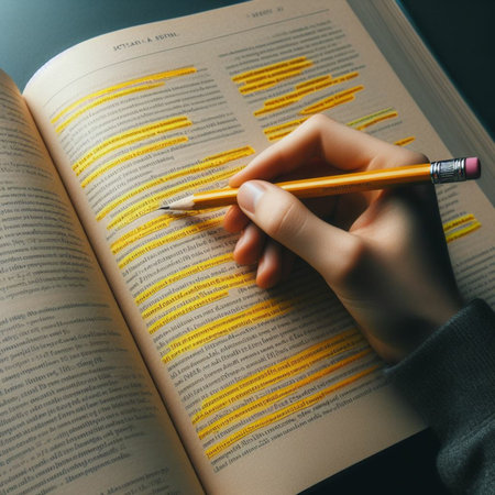 Woman's hand with pencil writing on a book. Education concept.の素材