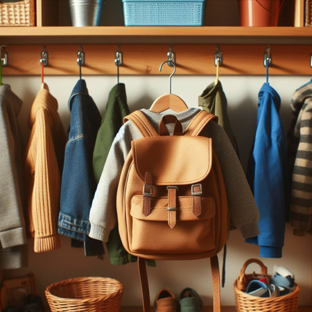 Closet with stylish clothes hanging on hangers, closeupの素材