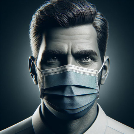 Portrait of a handsome man in a medical mask. Studio shot.の素材