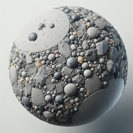 3d rendering of a sphere made of stones with holes and holesの素材
