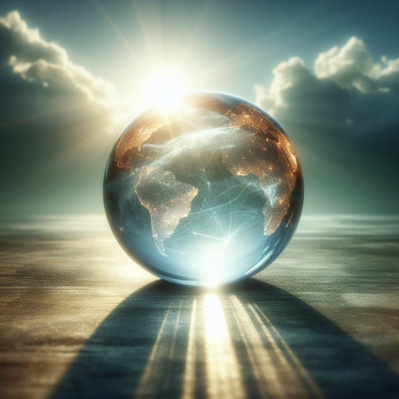 Globe in the rays of the setting sun. 3D renderingの素材