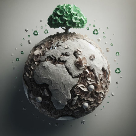 Ecology concept. Green tree growing on a globe. 3D renderingの素材