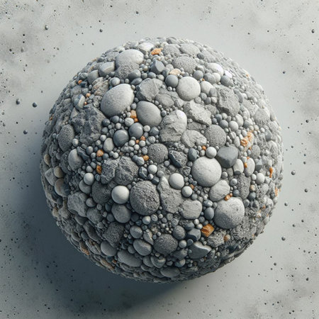 3d rendering of a sphere made of small stones on a white backgroundの素材