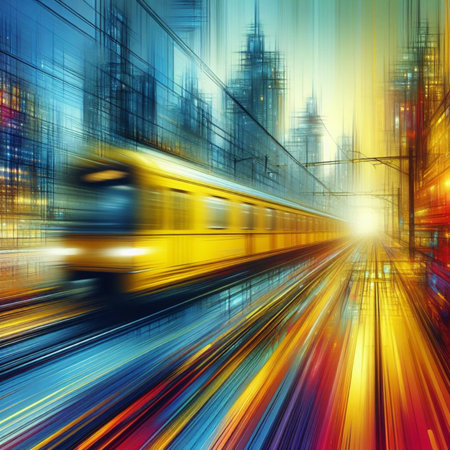 Train in the city at night. Colorful abstract motion blur.の素材