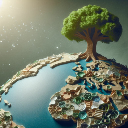 World environment day concept. Green tree on planet earth. 3D renderingの素材
