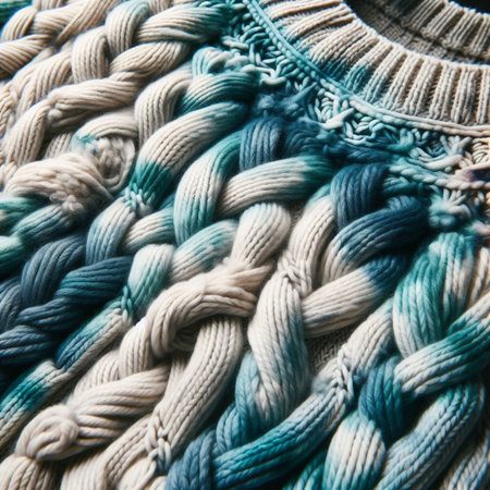Close-up of a knitted scarf on a mannequinの素材